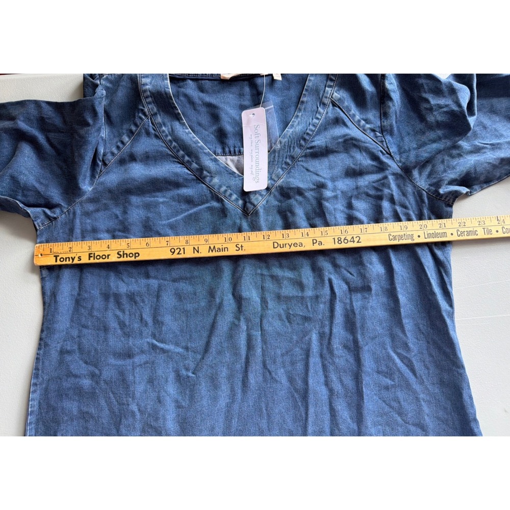 Soft Surroundings Blue Denim V-Neck Bell Sleeve Shift Dress L Momcore Travel NWT - Picture 11 of 12